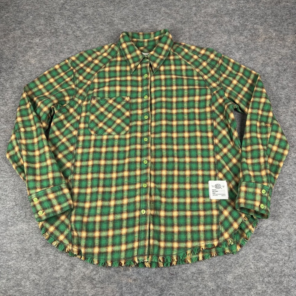 BDG Brixton Flannel Button Up Shirt Long Sleeve Plaid Frayed Hem Womens Small S